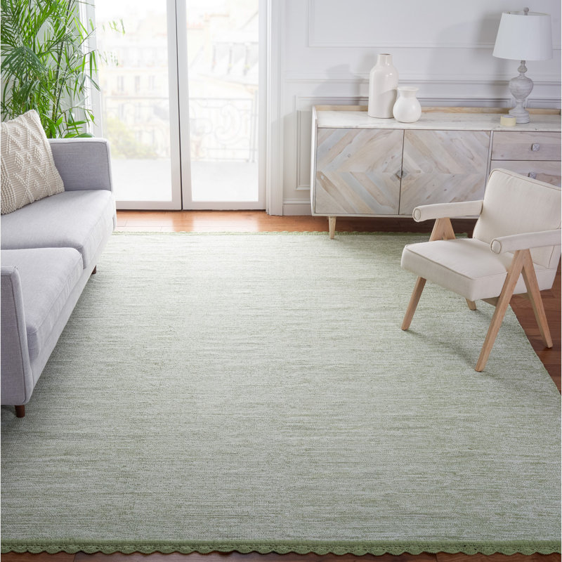Gracie Oaks Mohnton Handwoven Flatweave Cotton Green/Gray Area Rug